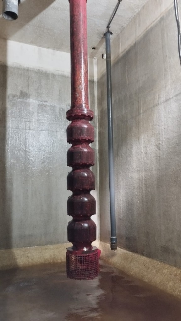Vertical turbine fire pump in the wet well before / during maintenance